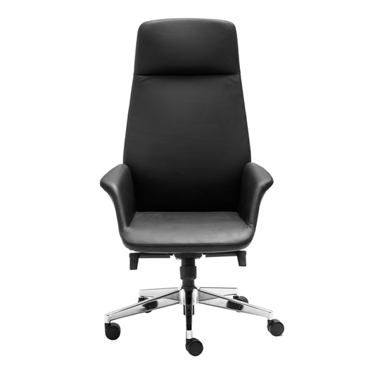 Front view of the Accord High Back Chair in black leather