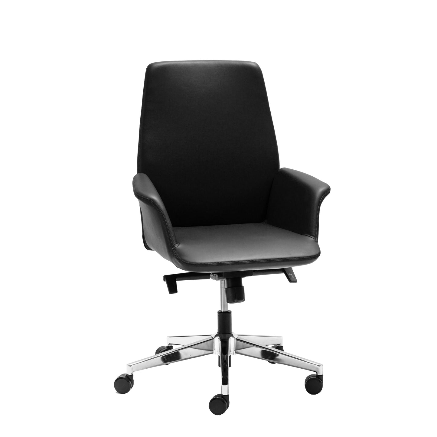 Side view of the Accord Medium Back Chair with polished aluminium base
