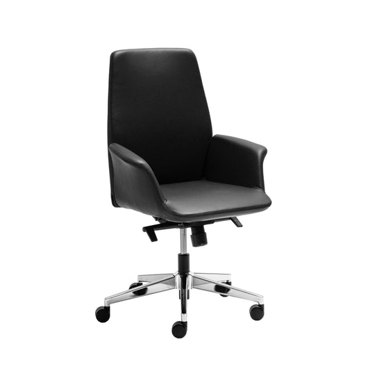 Front view of the Accord Medium Back Chair in black leather