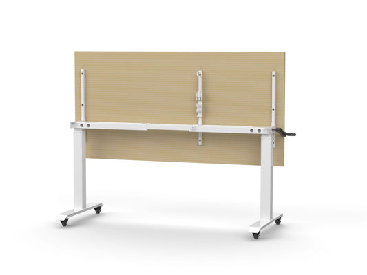 Boost Crank Flip Top Table Hire in white - angled view