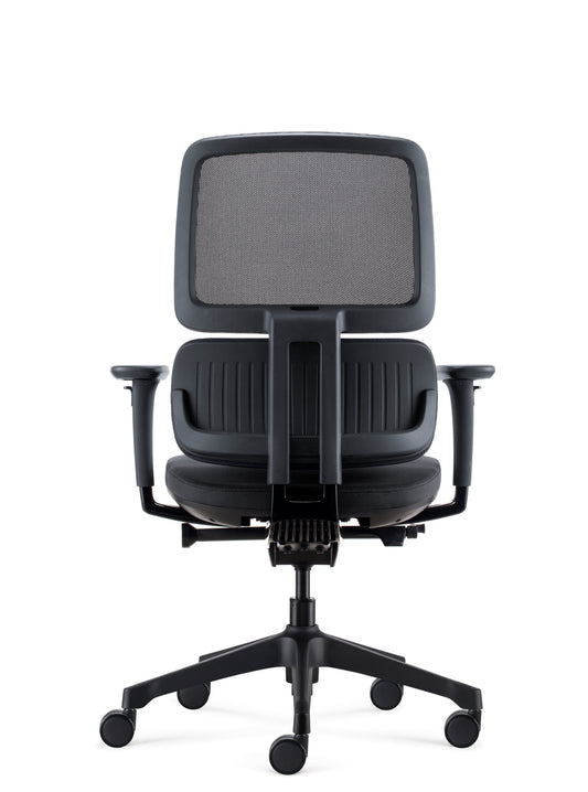 Orca Chair black mesh executive chair angled view for workplace seating hire
