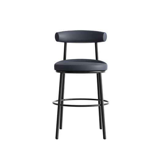 Nyx Bar Stool 650H in French Navy PU leather front angled view