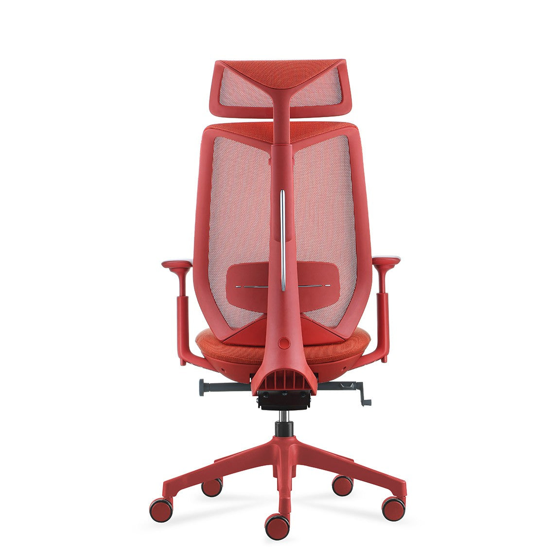 Rear view of coral Titan High Back Chair with mesh back