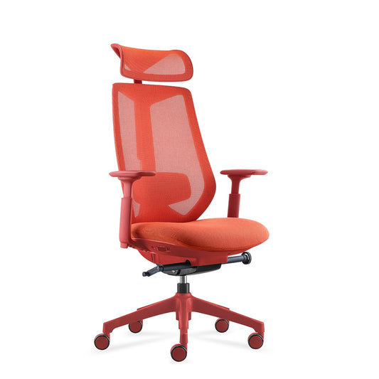 Side view of coral Titan executive chair with PU castors