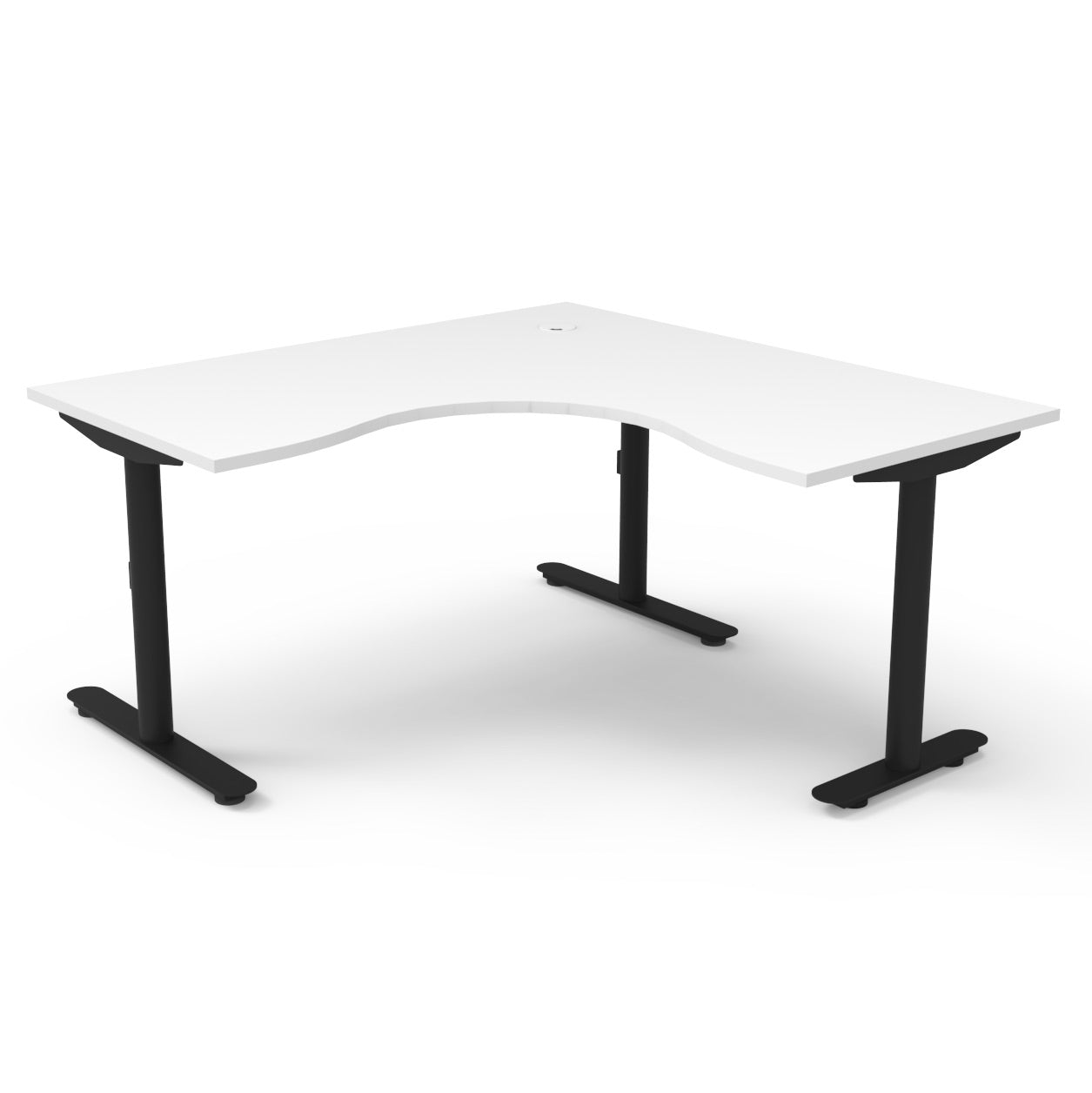 Halo Static Corner Workstation Without Cable Tray / Natural White Top & Black Satin Frame / N/A / Without Screen / 1500mm W x 1500mm W x 750mm D product view for office furniture hire