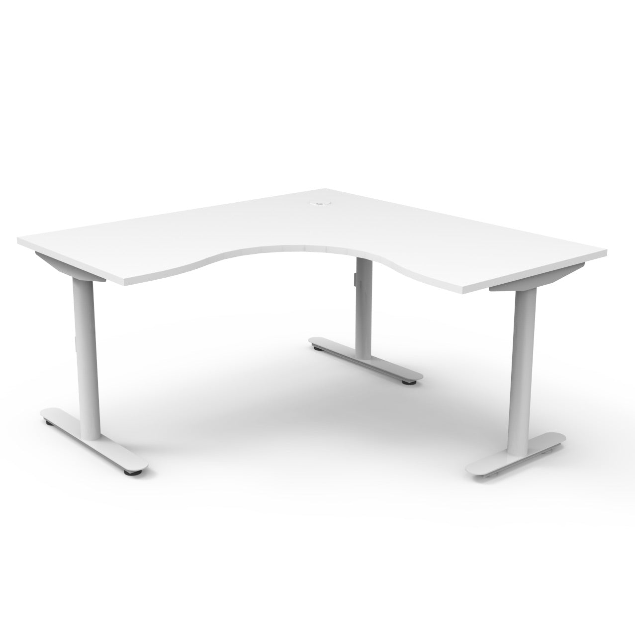 Halo Static Corner Workstation Without Cable Tray / Natural White Top & White Satin Frame / N/A / Without Screen / 1500mm W x 1500mm W x 750mm D product view for office furniture hire