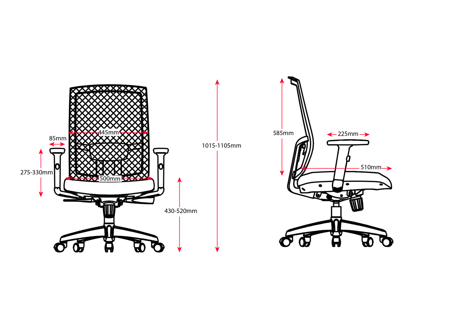 KAL Task Chair dimensions and adjustment features