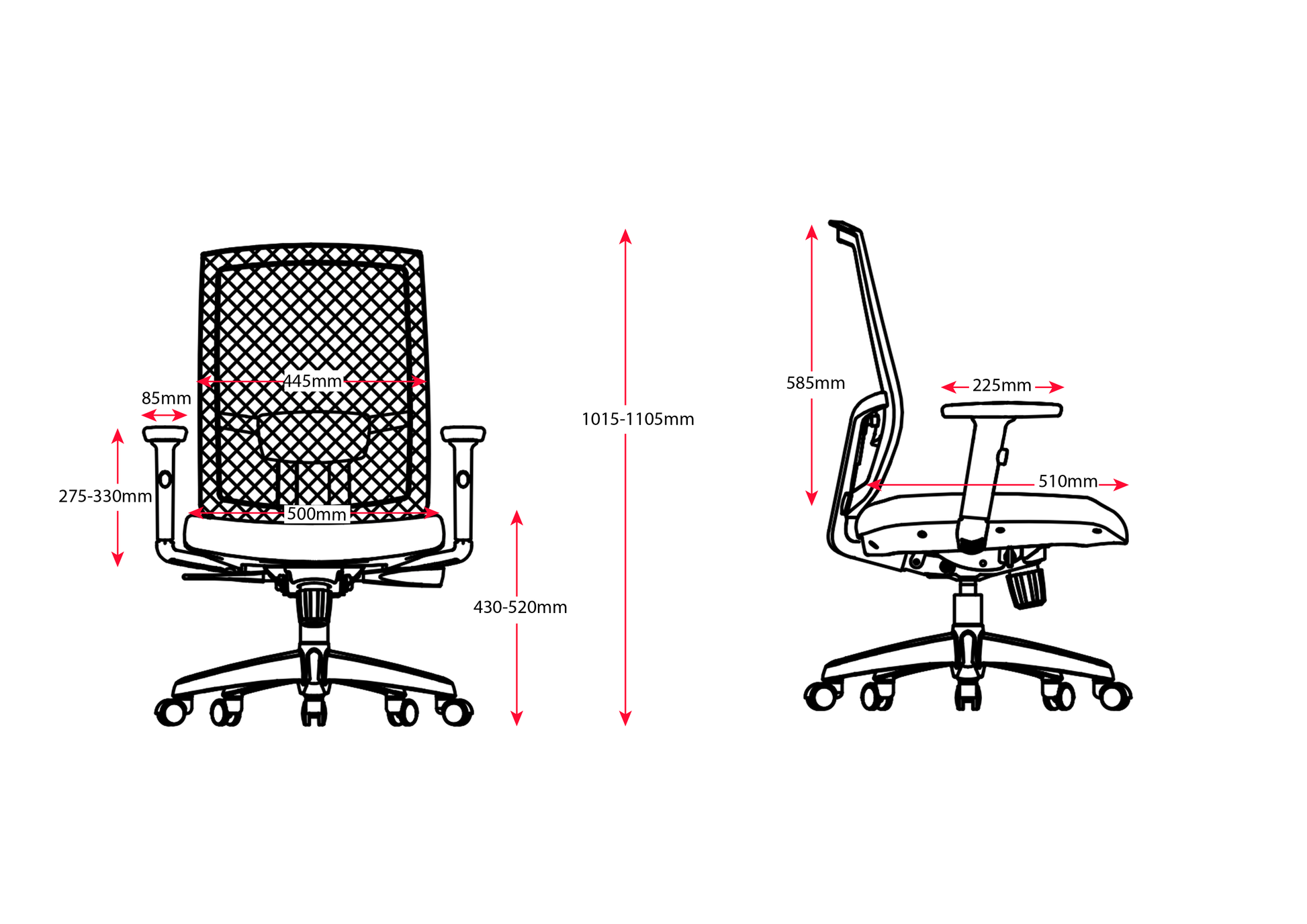 KAL Task Chair dimensions and adjustment features