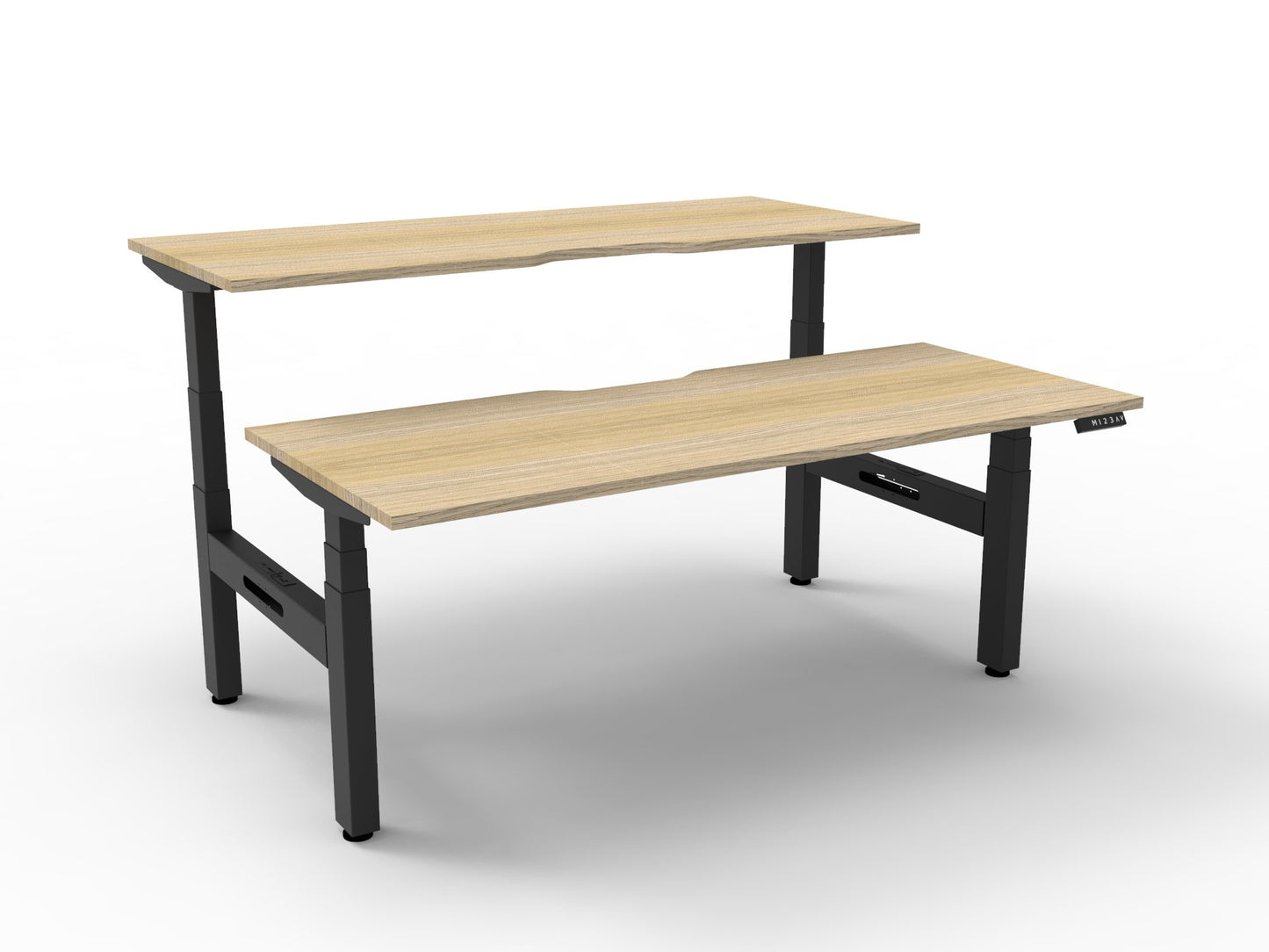 Boost+ Back to Back Workstation Without Cable Tray / Natural Oak Top & Black Satin Frame / N/A / Without Screen / 1500mm W x 750mm D primary view for office furniture hire