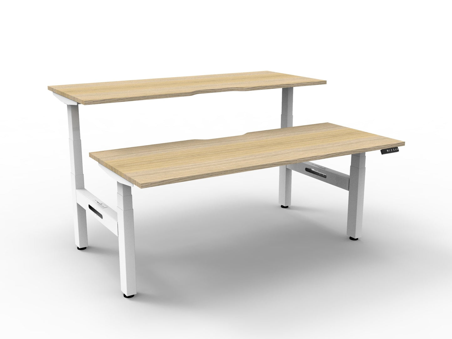 Boost+ Back to Back Workstation Without Cable Tray / Natural Oak Top & White Satin Frame / N/A / Without Screen / 1500mm W x 750mm D product view for office furniture hire