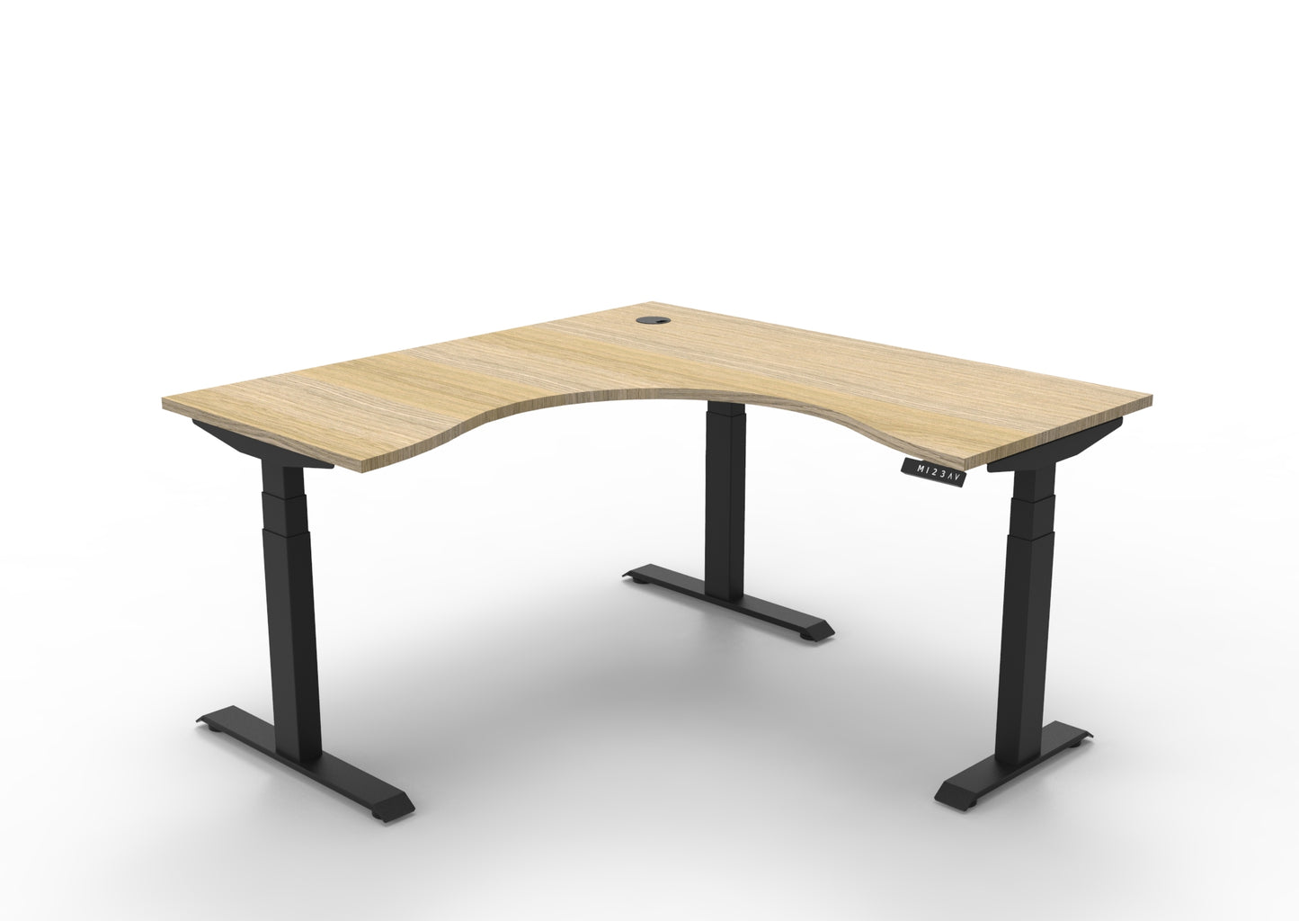 Boost+ Corner Workstation Without Cable Tray / Natural Oak Top & Black Satin Frame / N/A / Without Screen / 1500mm W x 1500mm W x 750mm D primary view for office furniture hire