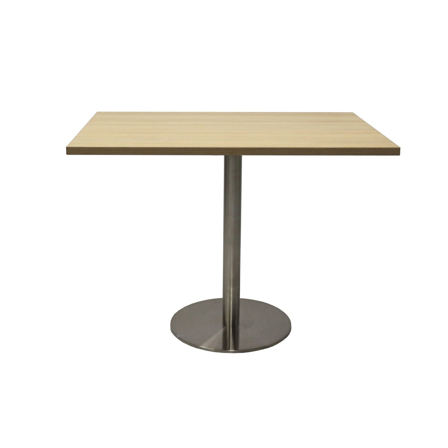 Estilo Square Meeting Table Natural Oak Top & Stainless Steel Base product view for office furniture hire