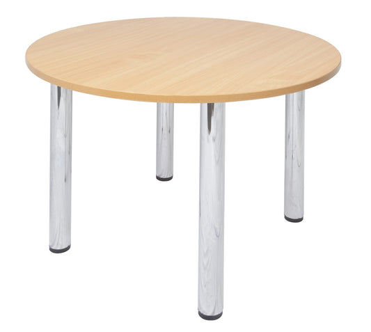 Rapidline Chrome Leg Round Table Hire in beech - front view