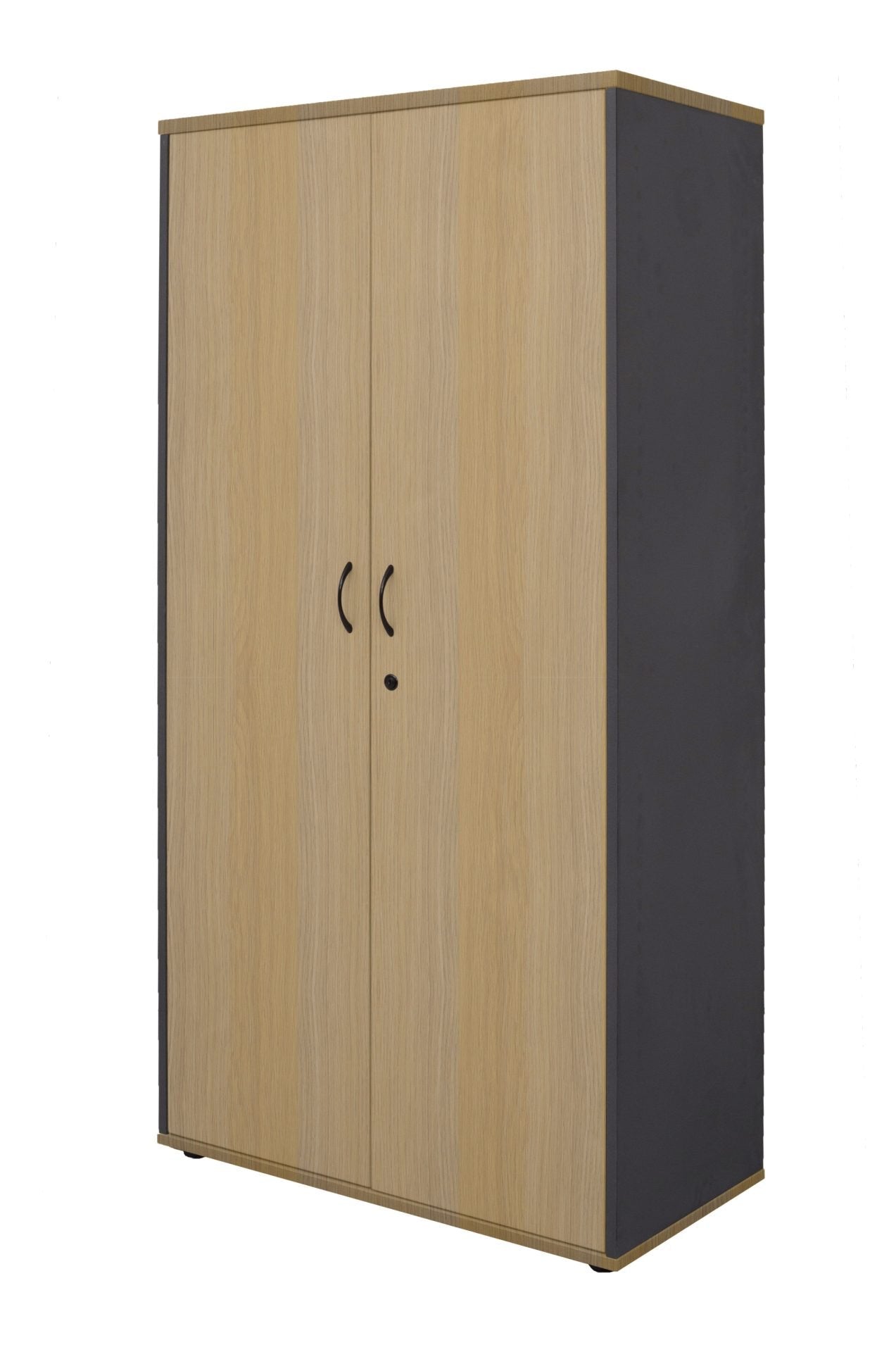 Rapid Worker Lockable Cupboard Natural Oak & Ironstone product view for office furniture hire