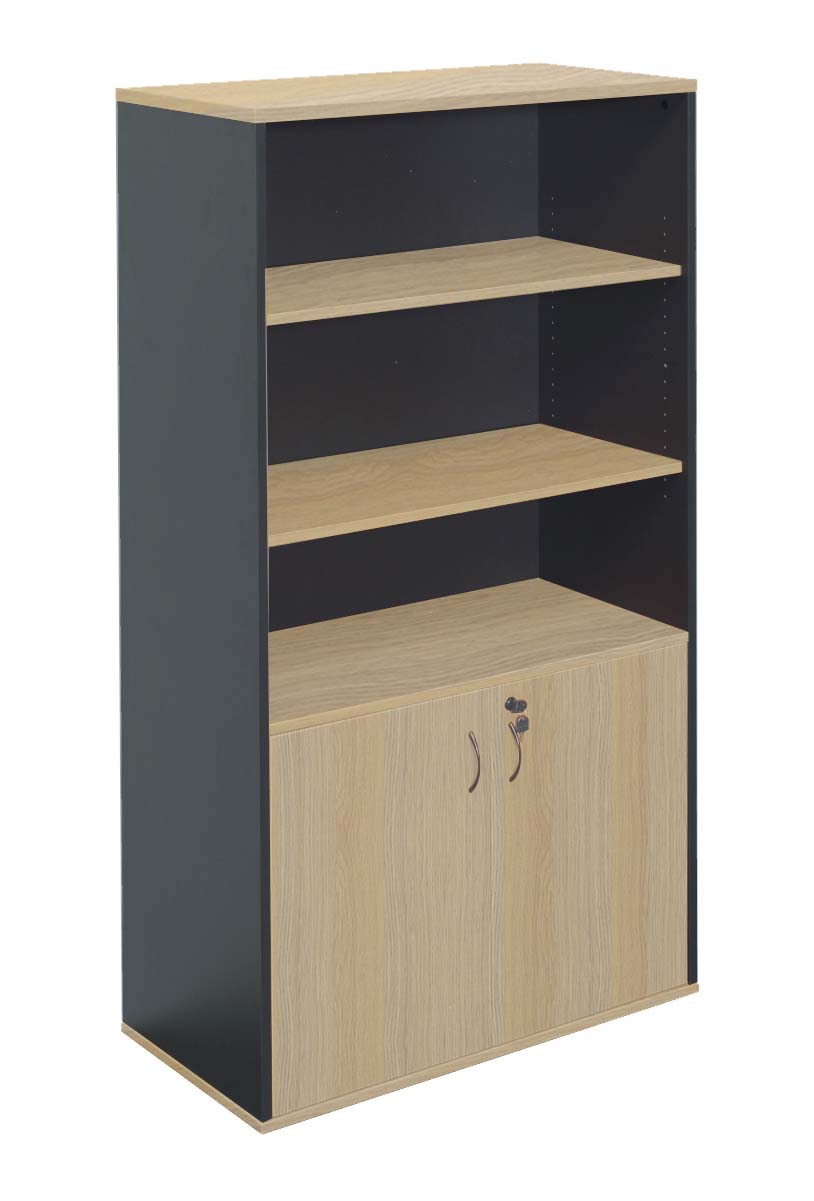 Rapid Worker Wall Unit Natural Oak & Ironstone product view for office furniture hire