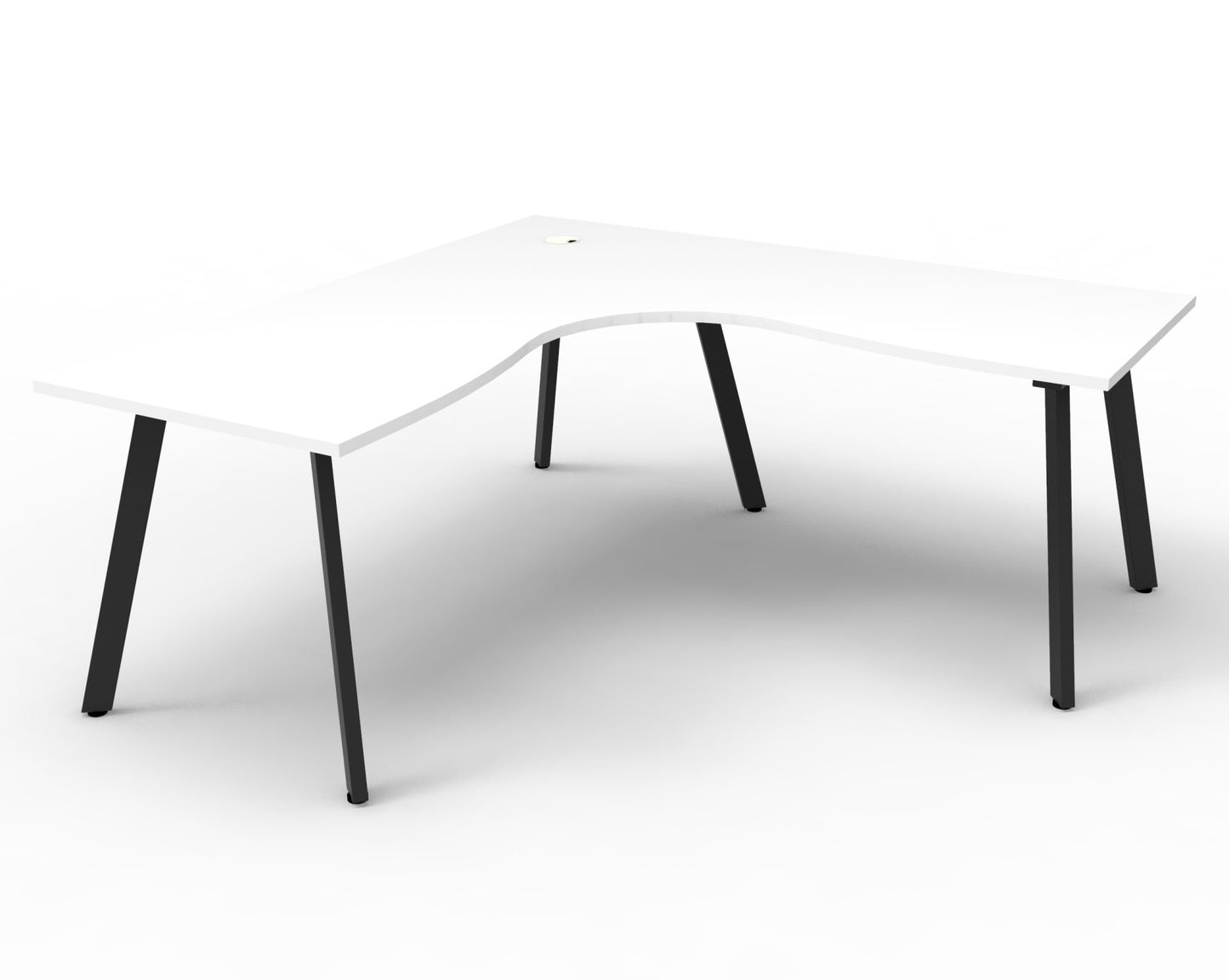 Eternity Leg Corner Workstation Natural White Top & Black Satin Base / N/A / Without Screen / 1500mm W x 1500mm W x 750mm D / Standalone Corner Workstation product view for office furniture hire