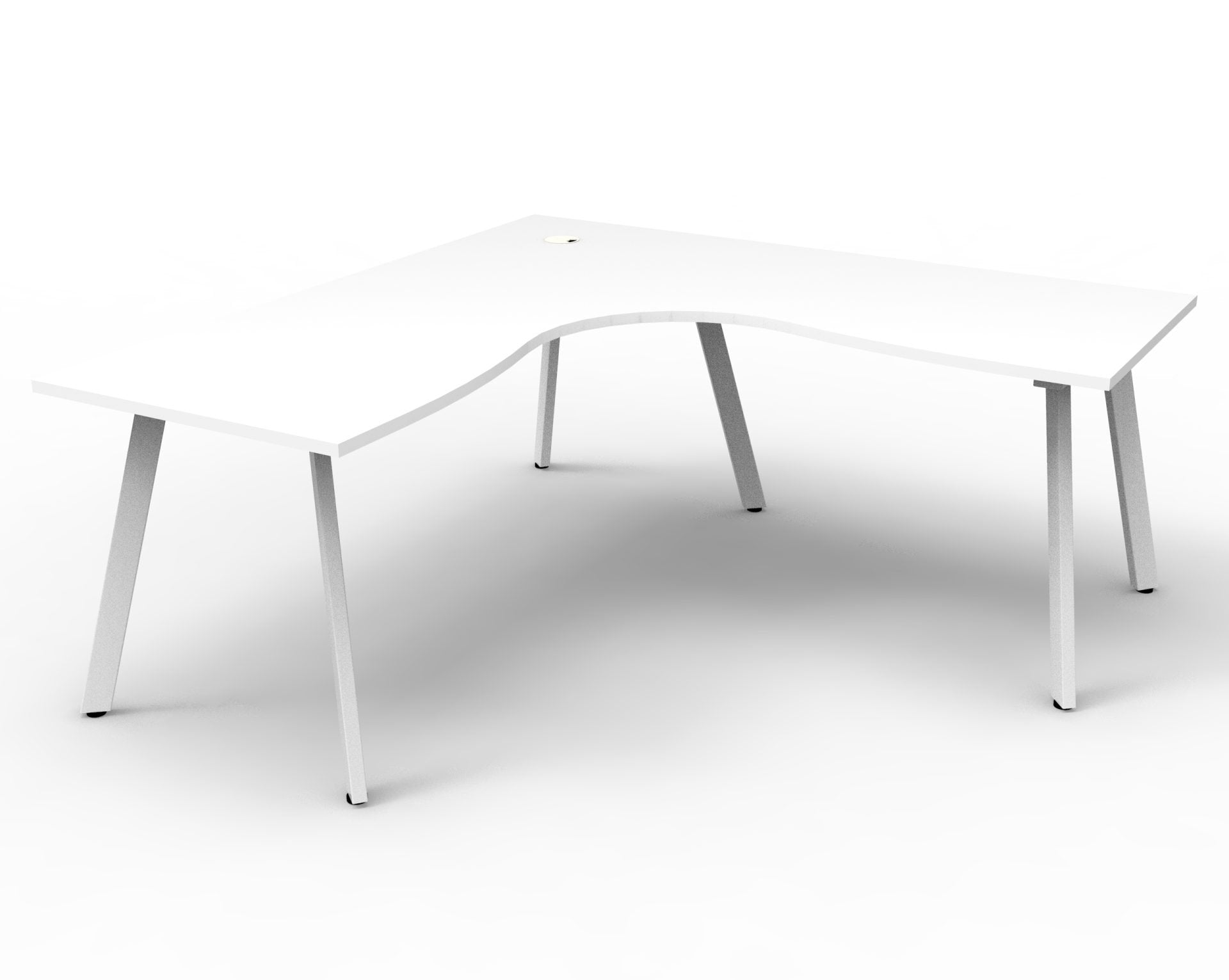 Eternity Leg Corner Workstation Natural White Top & White Satin Base / N/A / Without Screen / 1500mm W x 1500mm W x 750mm D / Standalone Corner Workstation product view for office furniture hire