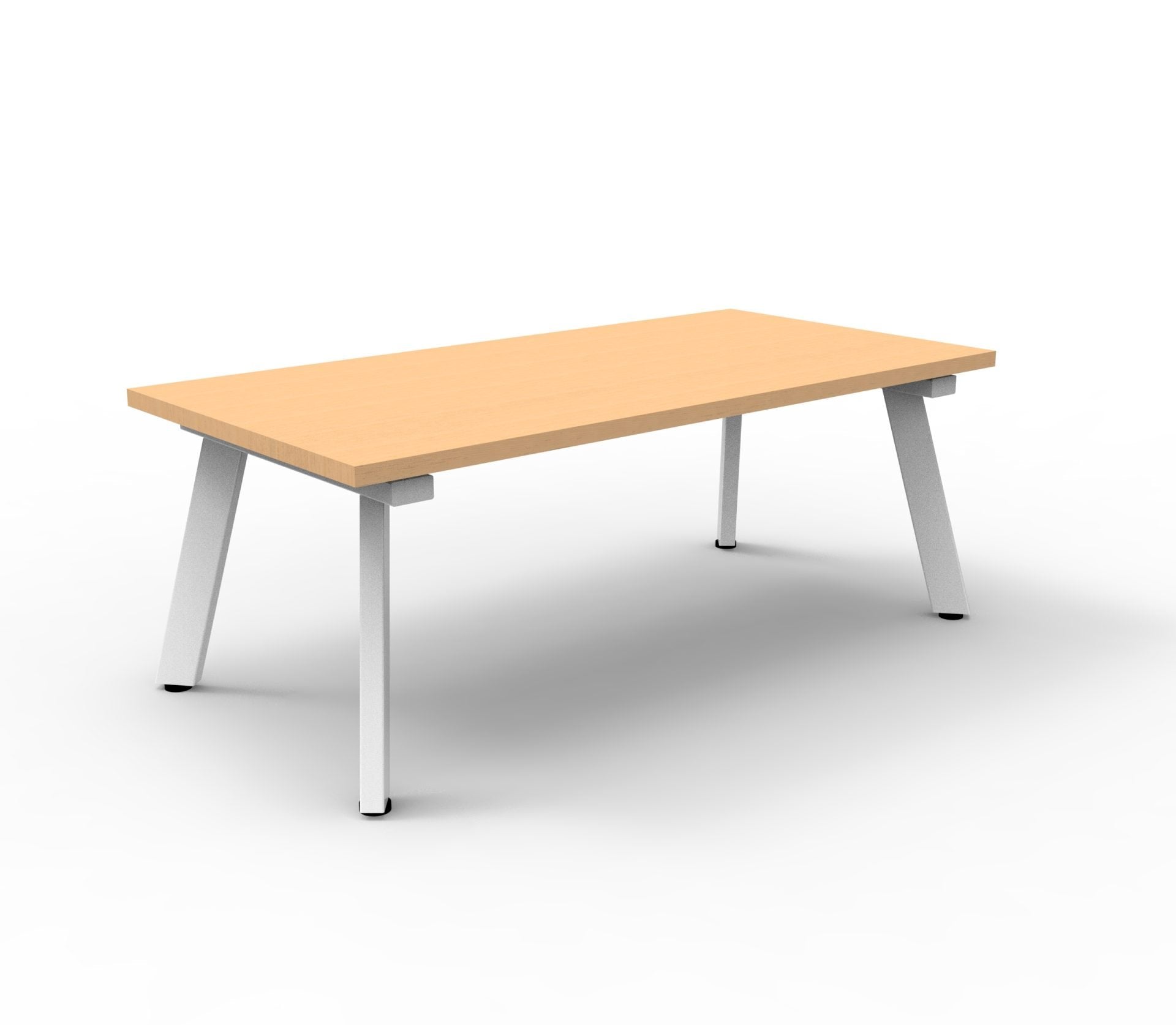 Eternity Rectangular Coffee Table Beech Top & White Satin Base / 1200mm W x 600mm D x 450mm H product view for office furniture hire