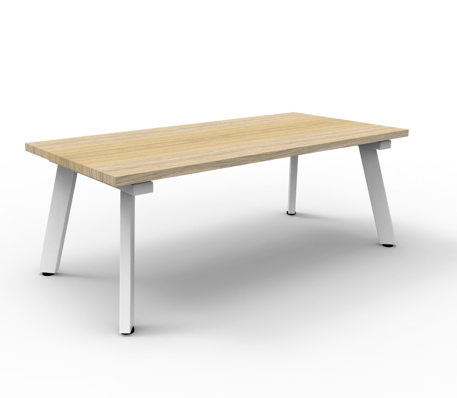Eternity Rectangular Coffee Table Natural Oak Top & White Satin Base / 1200mm W x 600mm D x 450mm H product view for office furniture hire