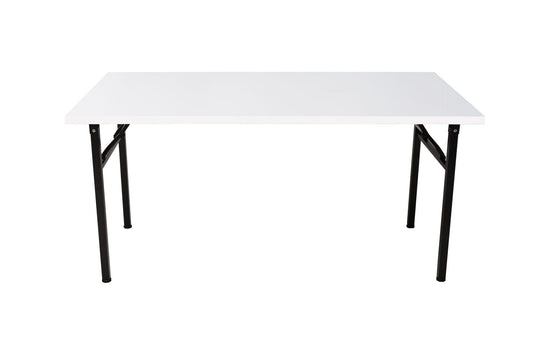 Steel Frame Folding Table Hire in natural white - front view
