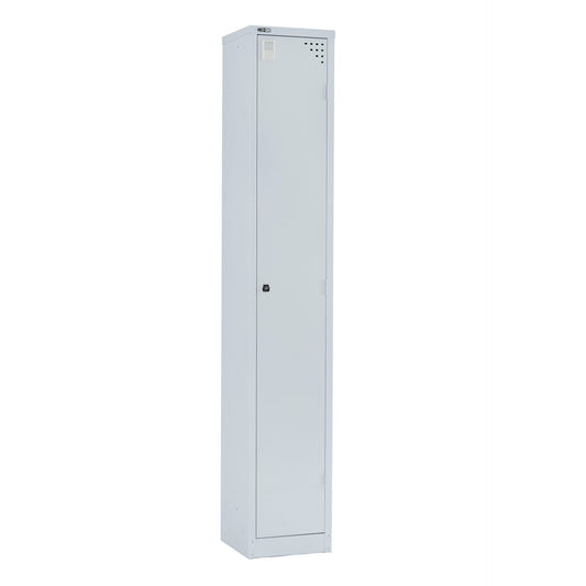 GO Steel 1 Door Locker Hire in silver grey - front view