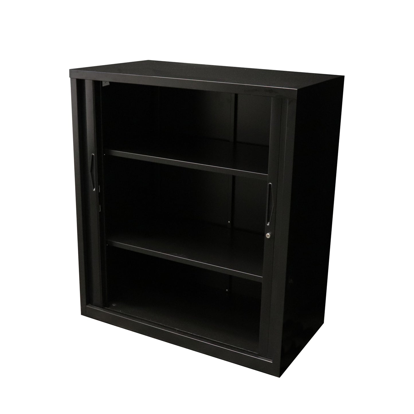 GO Tambour Door Cupboard 900mm W 1016mm H x 900mm W x 474mm D / Black Satin / Without Shelves product view for office furniture hire