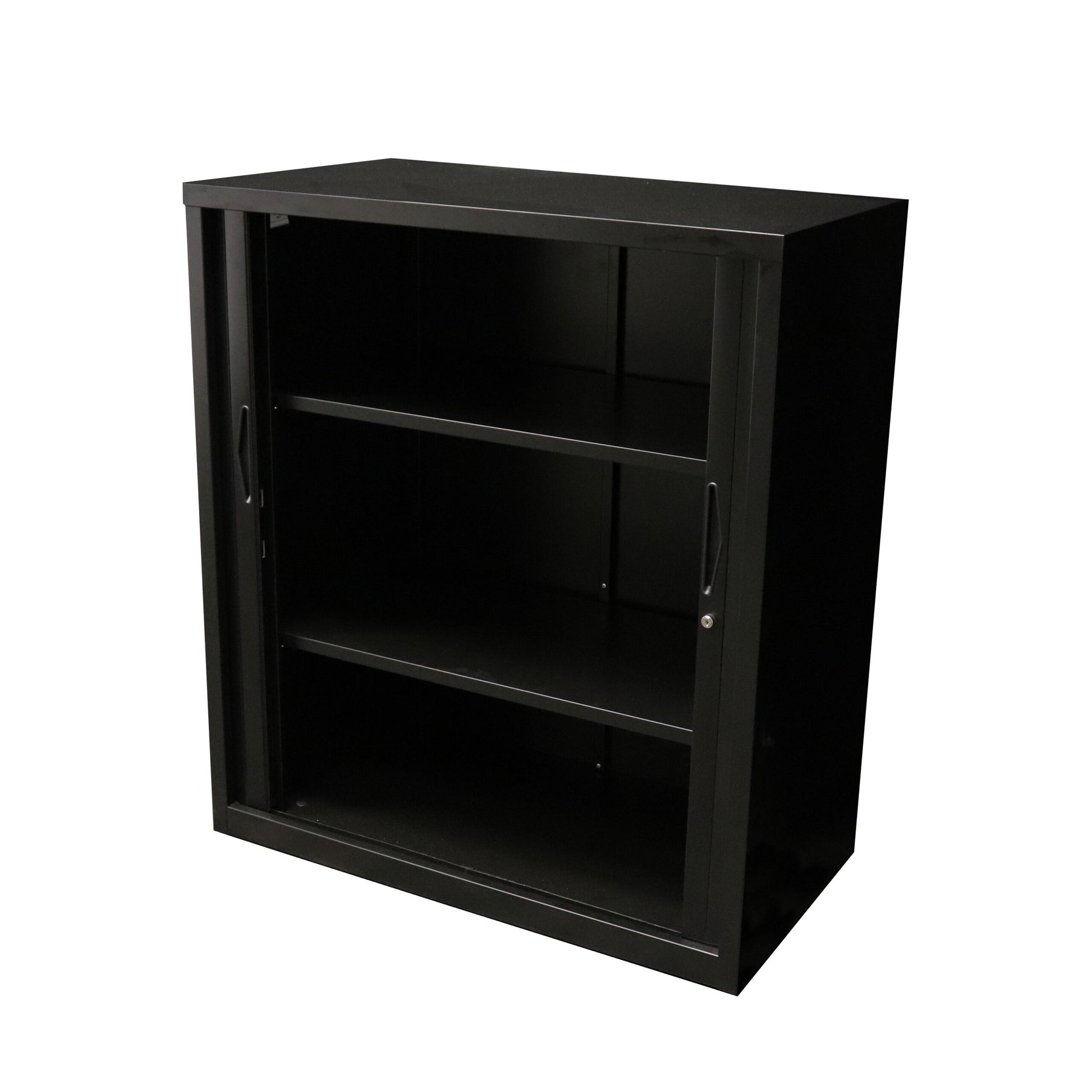 GO Tambour Door Cupboard 900mm W 1016mm H x 900mm W x 474mm D / Black Satin / Without Shelves product view for office furniture hire