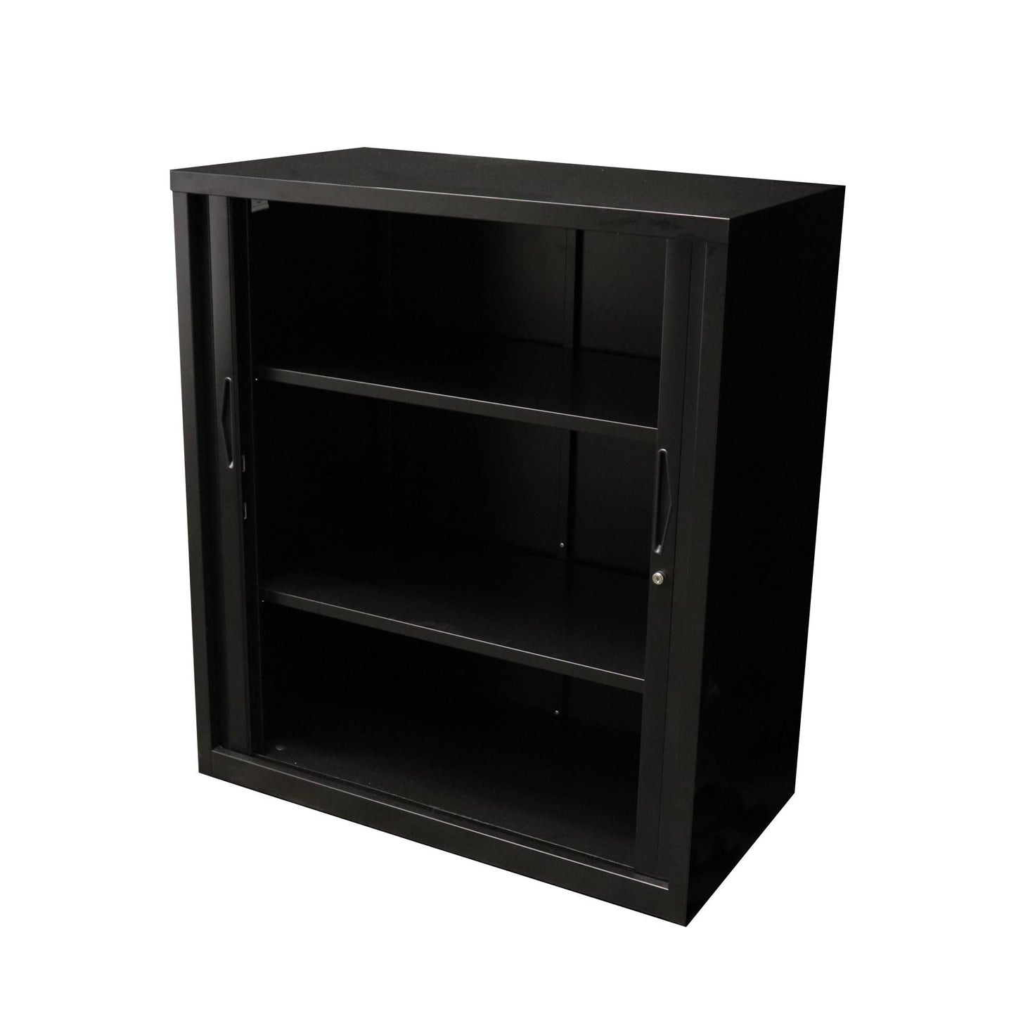 GO Tambour Door Cupboard 1200mm W 1200mm H x 1200mm W x 474mm D / Black Satin / With Two Adj Shelves product view for office furniture hire