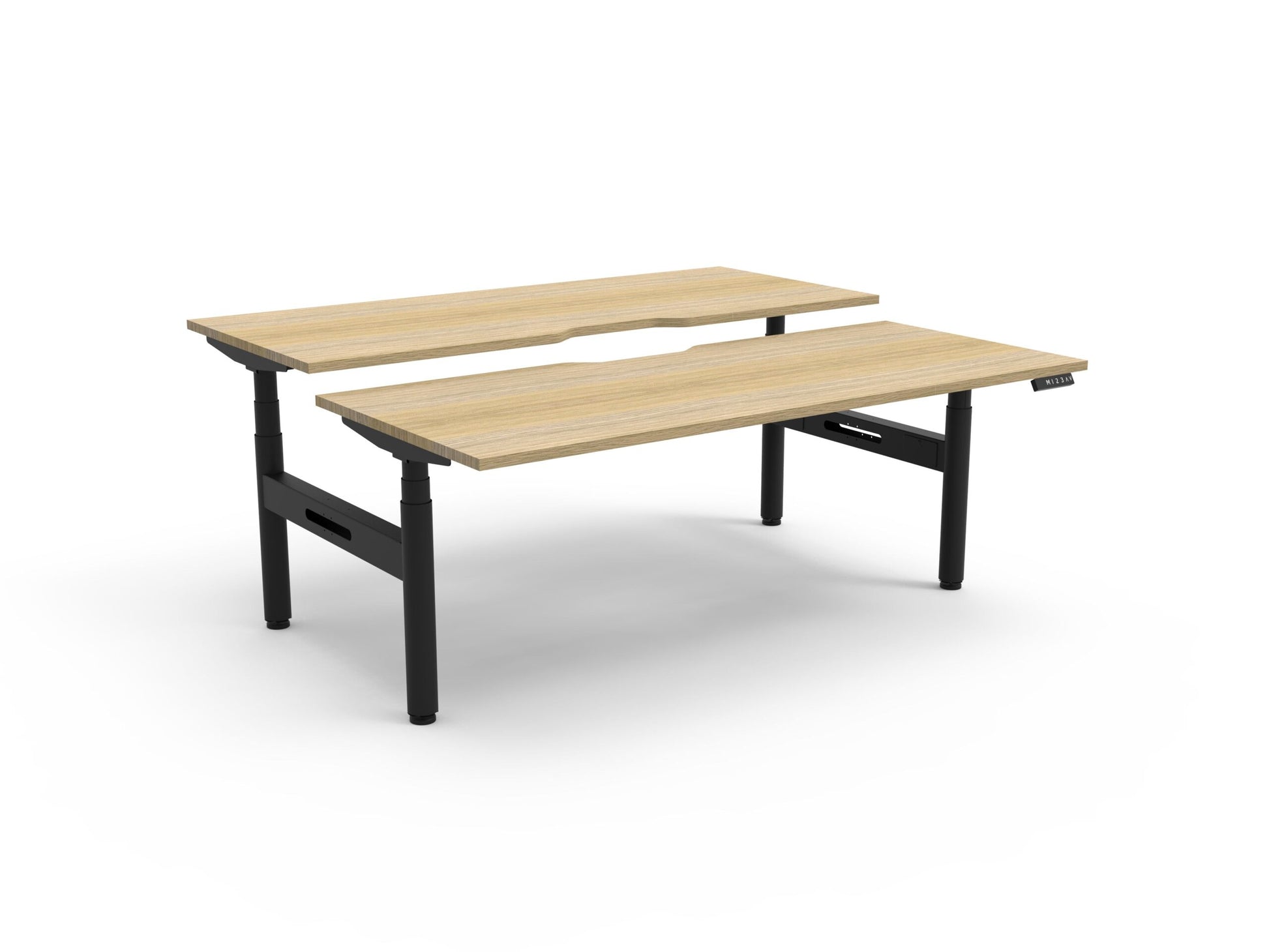 Halo+ Back to Back Desk Without Cable Tray / Natural Oak Top & Black Satin Frame / N/A / Without Screen / 1500mm W x 750mm D primary view for office furniture hire