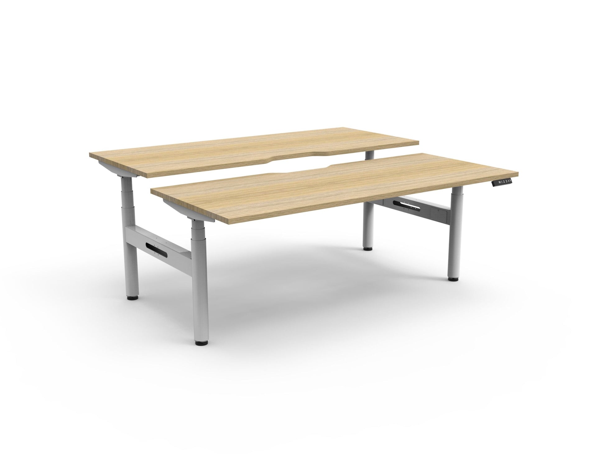 Halo+ Back to Back Desk Without Cable Tray / Natural Oak Top & White Satin Frame / N/A / Without Screen / 1500mm W x 750mm D product view for office furniture hire