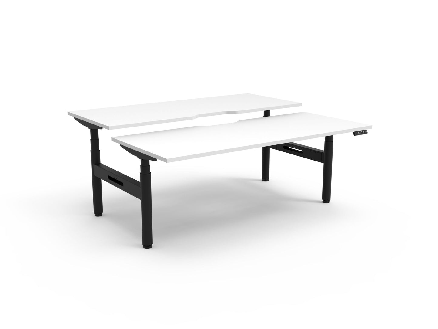 Halo+ Back to Back Desk Without Cable Tray / Natural White Top & Black Satin Frame / N/A / Without Screen / 1500mm W x 750mm D product view for office furniture hire