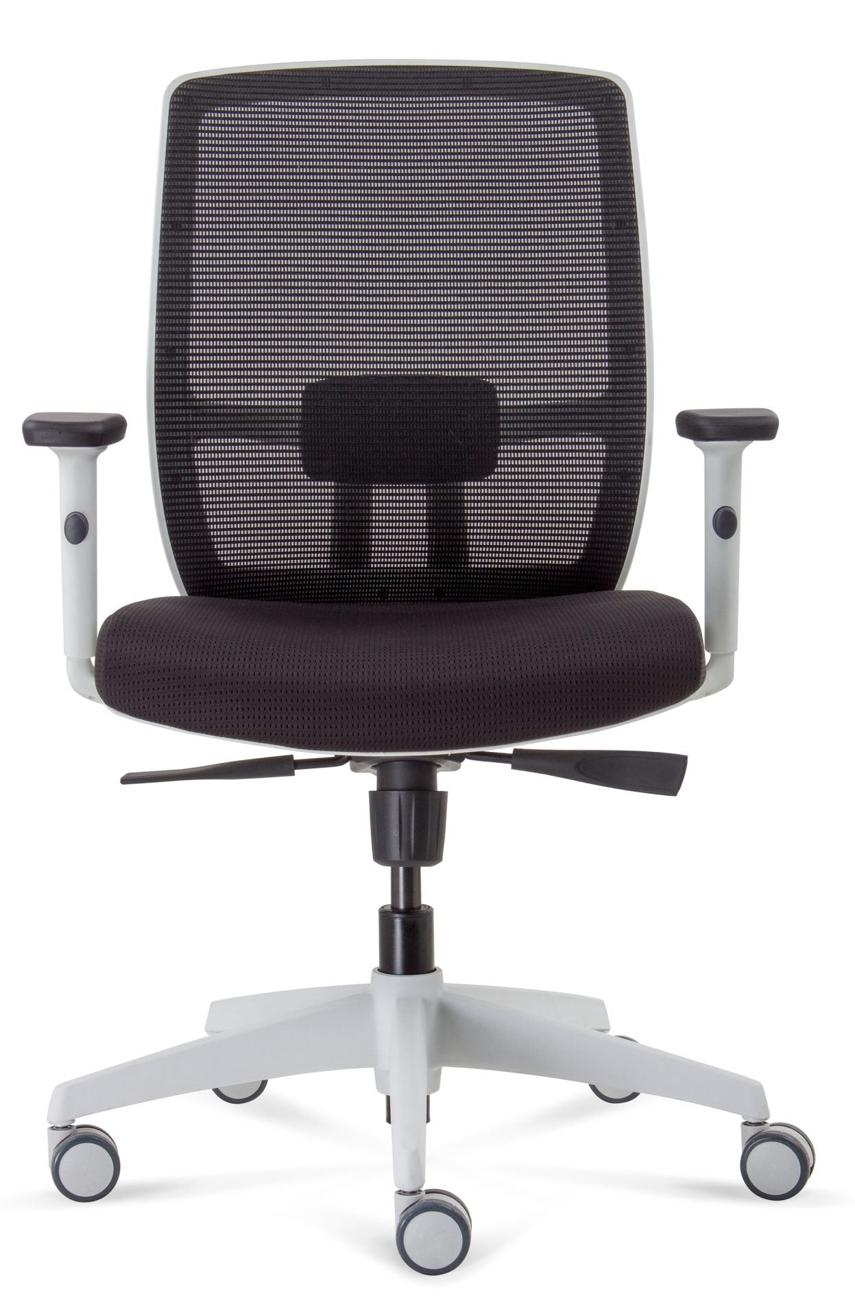 Luminous Promesh operator chair black fabric white frame for office furniture hire