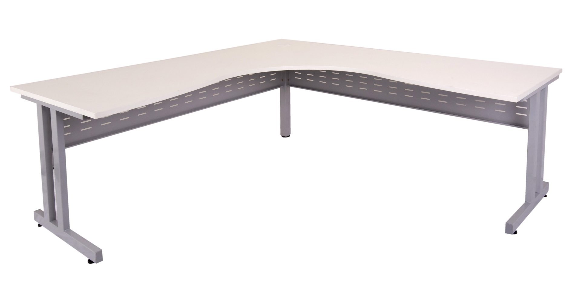 Rapid Span C-Leg Corner Workstation Natural White Top & Precious Silver Base / 1500mm W x 1500mm W x 700mm D primary view for office furniture hire