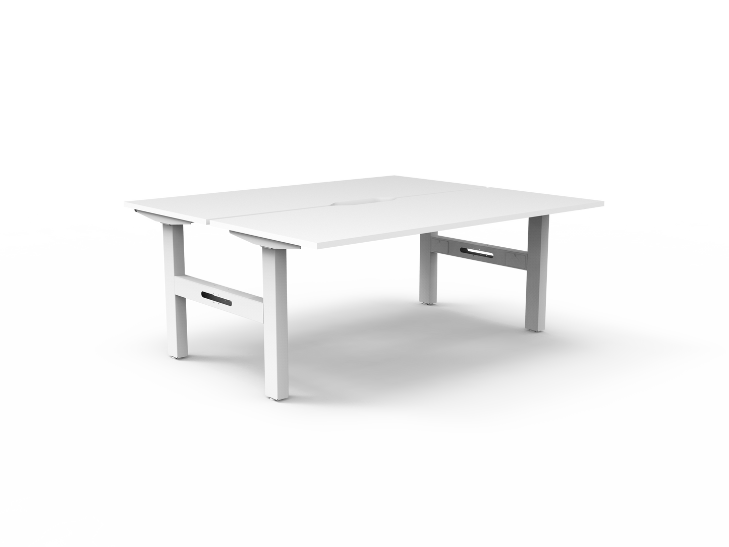 Boost Static Back to Back Workstation Without Cable Tray / Natural White Top & White Satin Frame / N/A / Without Screen / 1500mm W x 750mm D product view for office furniture hire