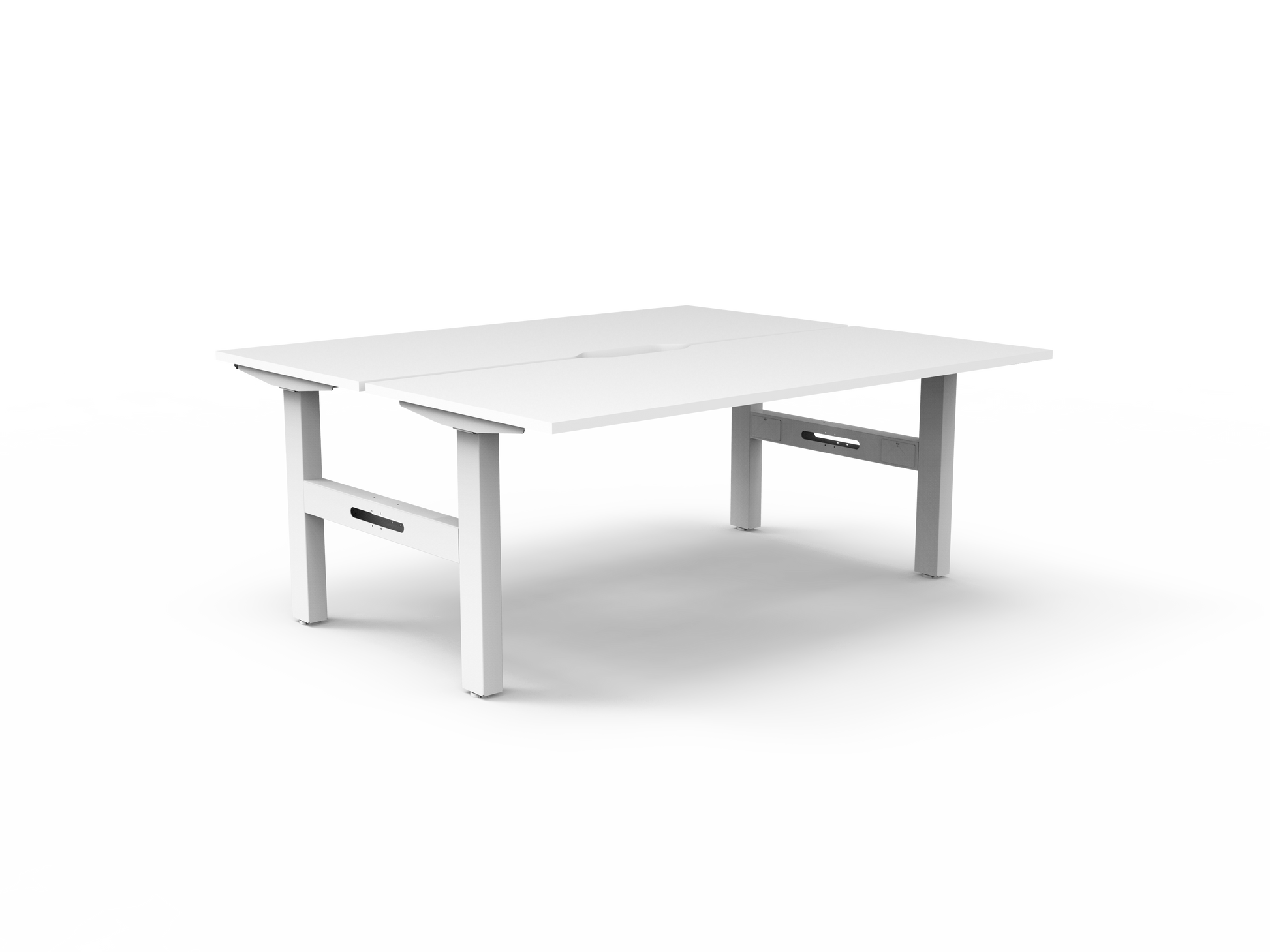 Boost Static Back to Back Workstation Without Cable Tray / Natural White Top & White Satin Frame / N/A / Without Screen / 1500mm W x 750mm D product view for office furniture hire
