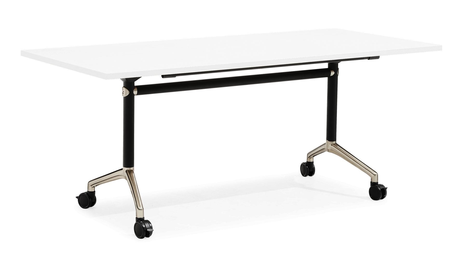 Typhoon Flip Top Table Black P/C + Polished Aluminium / 1800mm W x 750mm D / Natural White product view for office furniture hire