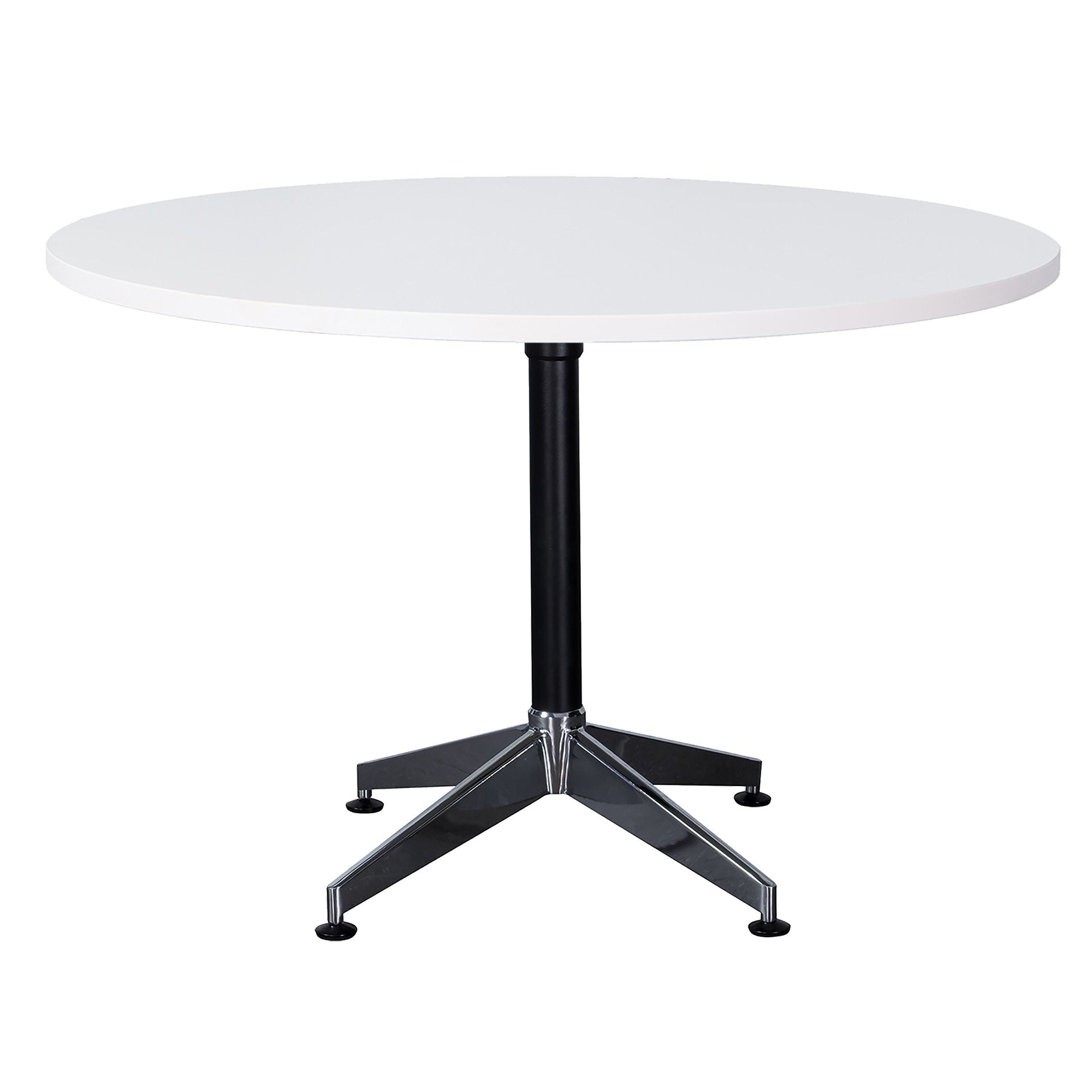 Typhoon 4 Star Round Table Black P/C + Polished Aluminium / 1200mm DIA / Natural White product view for office furniture hire