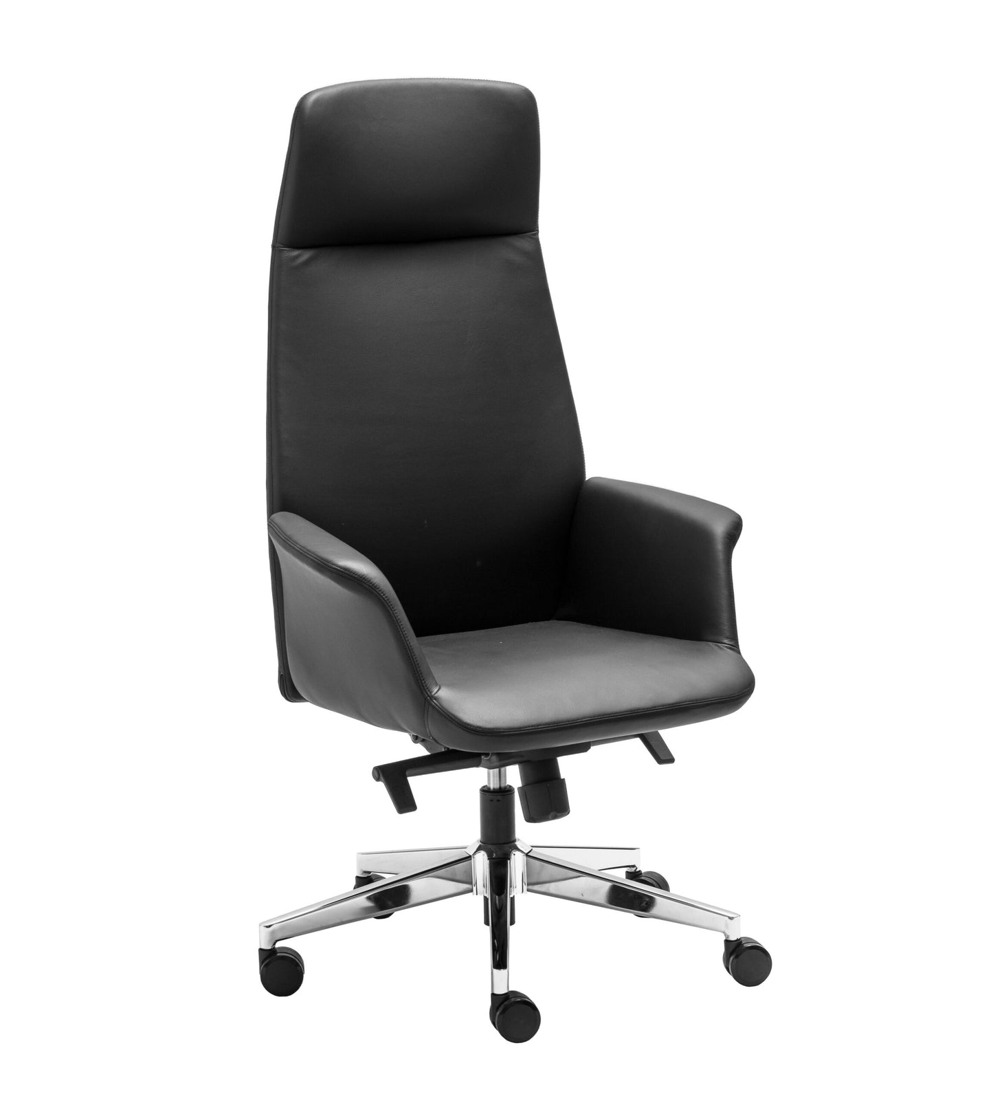 Side view of the Accord High Back Chair with polished aluminium base