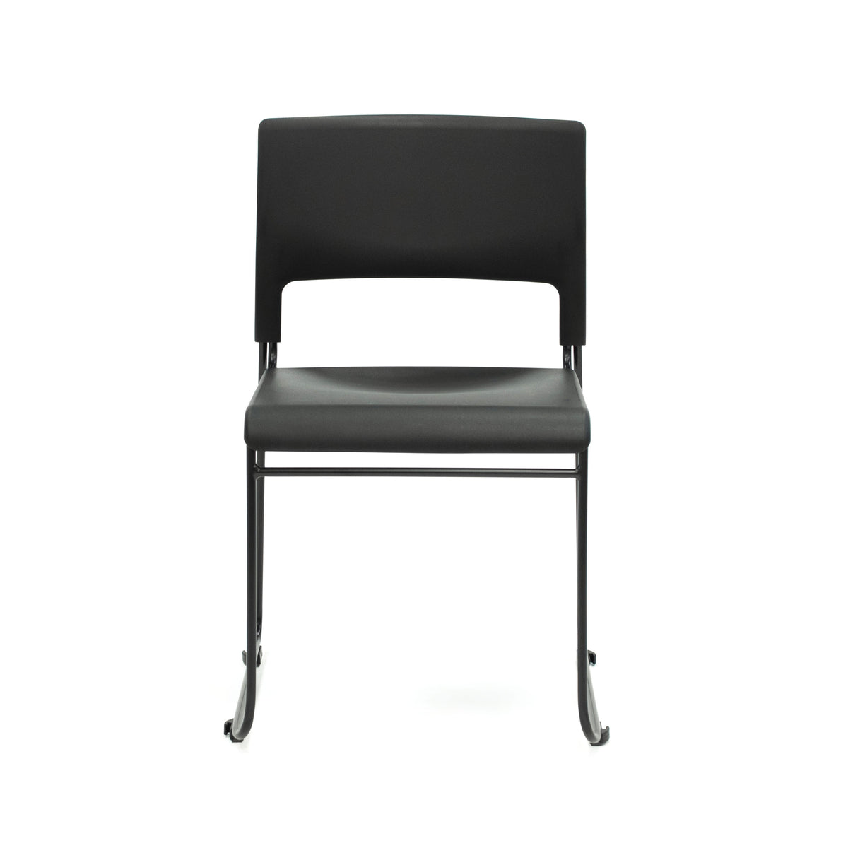 Apollo Sled Base Stacking Chair Hire in black - angled view