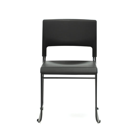 Apollo Sled Base Stacking Chair Hire in black - angled view