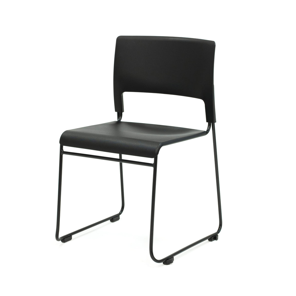 Apollo Sled Base Stacking Chair Hire in black - angled view
