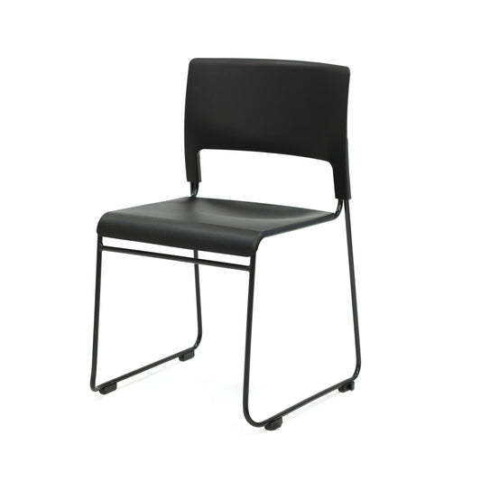 Apollo Sled Base Stacking Chair Hire in black - angled view