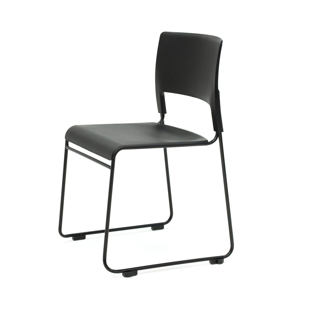 Apollo Sled Base Stacking Chair Hire in black - angled view