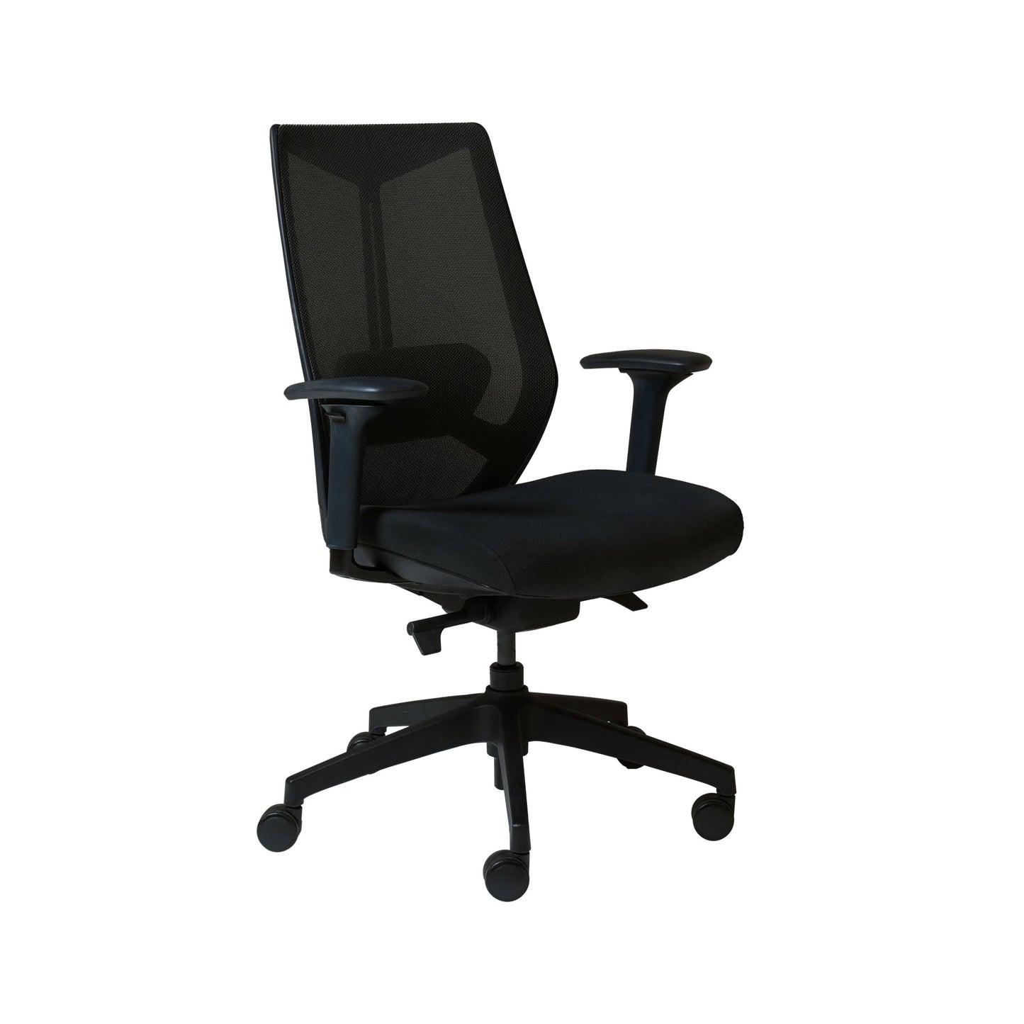 Front view of the ARCO Chair with black mesh back and fabric seat