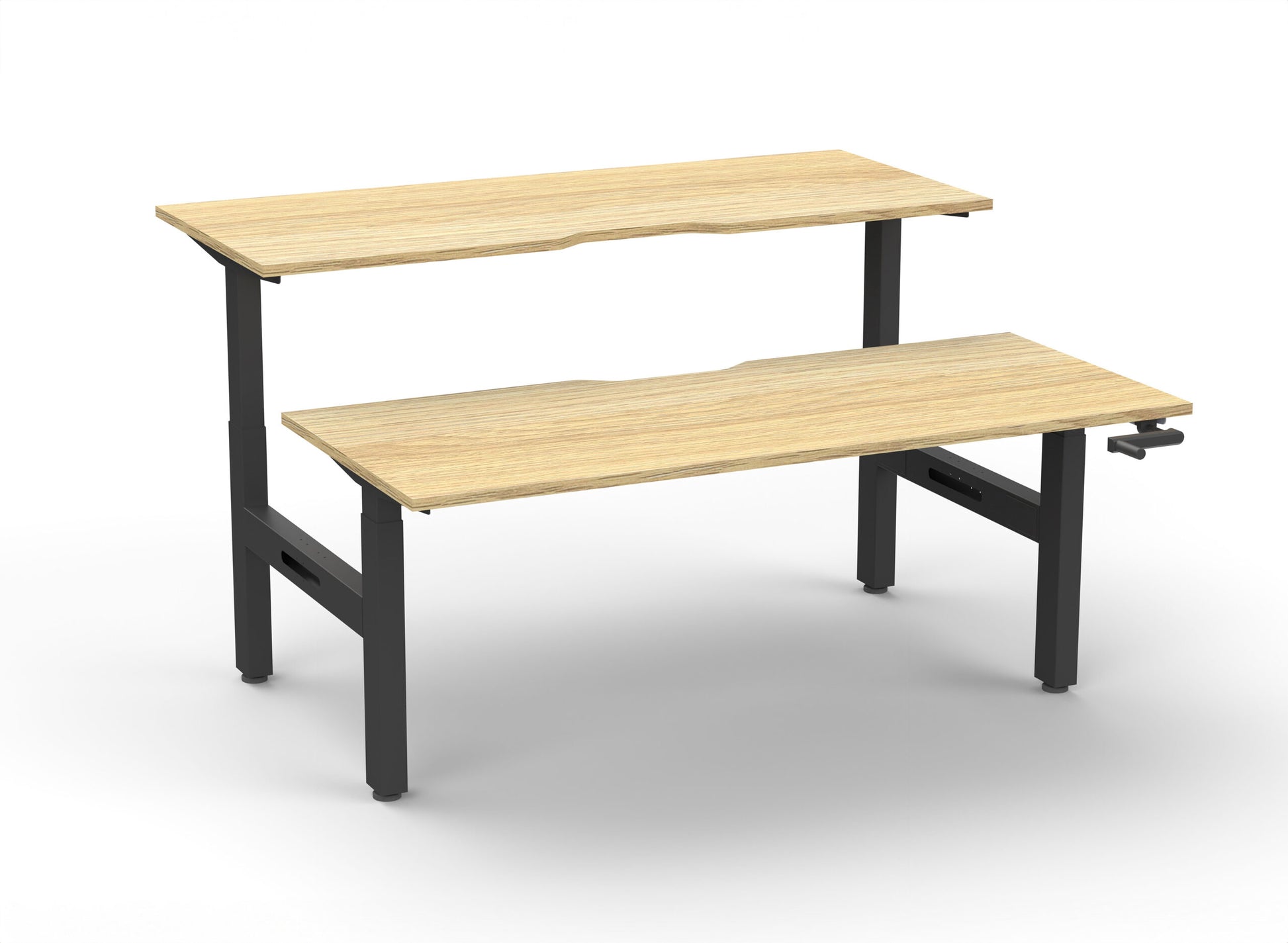 Boost Crank Back To Back Workstation Without Cable Tray / Natural Oak Top & Black Satin Frame / N/A / Without Screen / 1500mm W x 750mm D primary view for office furniture hire