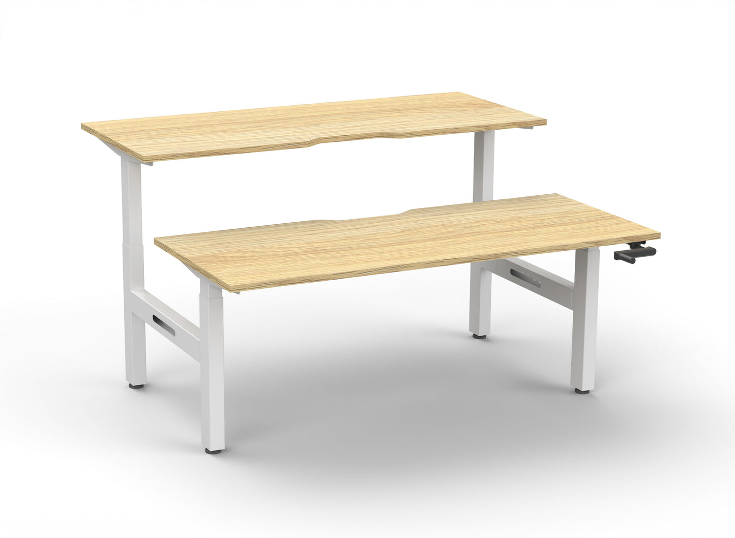 Boost Crank Back To Back Workstation Without Cable Tray / Natural Oak Top & White Satin Frame / N/A / Without Screen / 1500mm W x 750mm D product view for office furniture hire