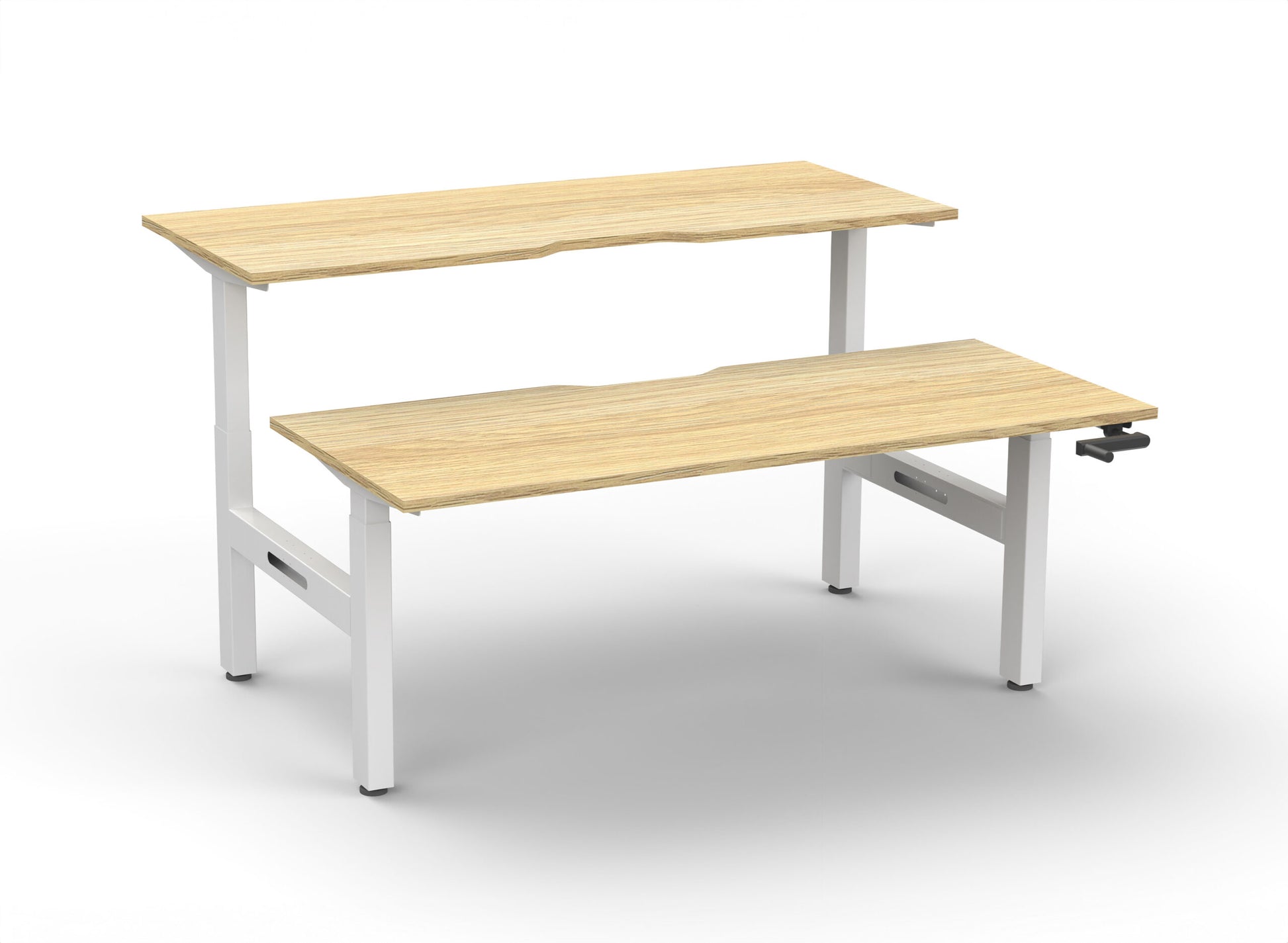 Boost Crank Back To Back Workstation Without Cable Tray / Natural Oak Top & White Satin Frame / N/A / Without Screen / 1500mm W x 750mm D product view for office furniture hire