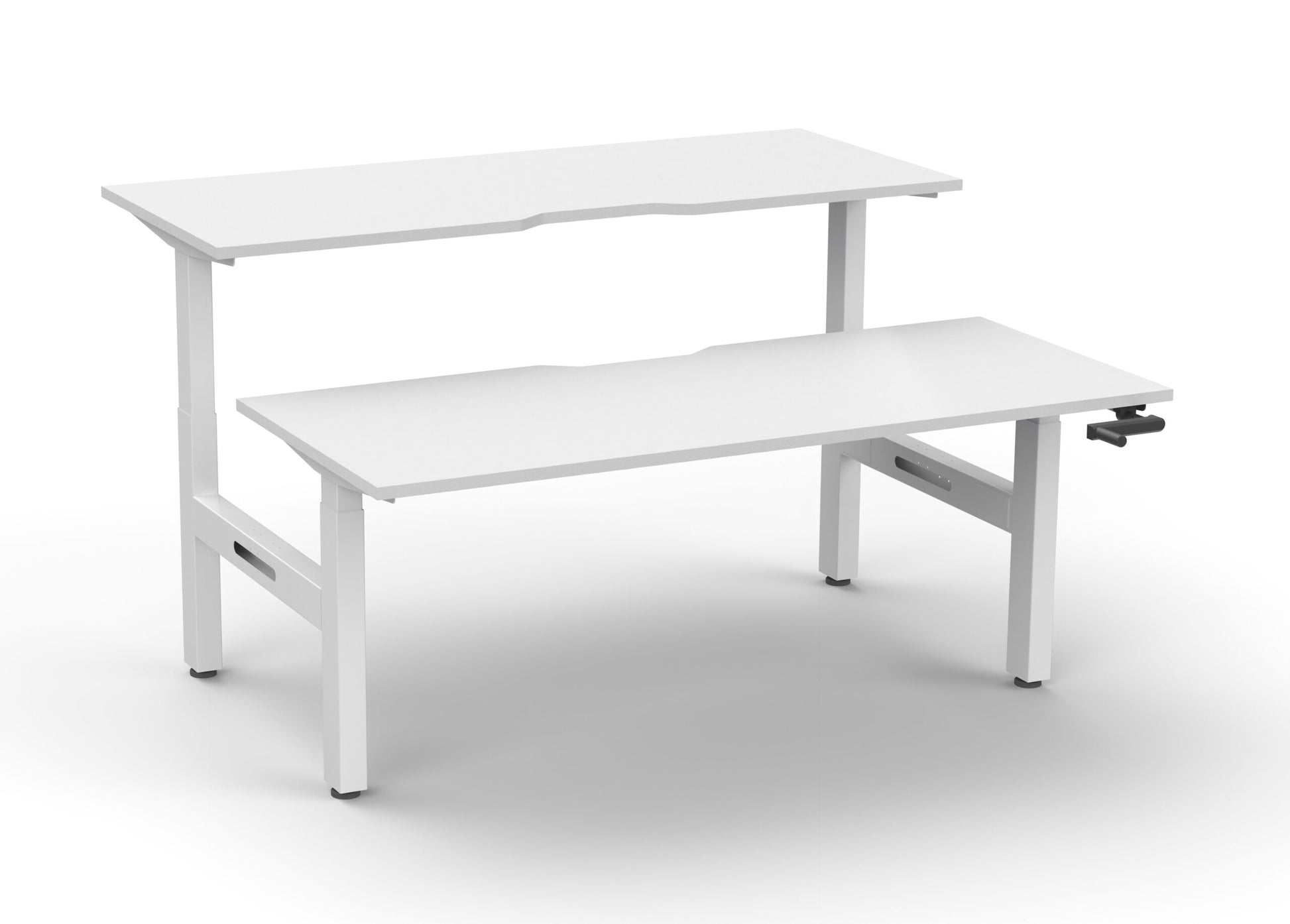Boost Crank Back To Back Workstation Without Cable Tray / Natural White Top & White Satin Frame / N/A / Without Screen / 1500mm W x 750mm D product view for office furniture hire