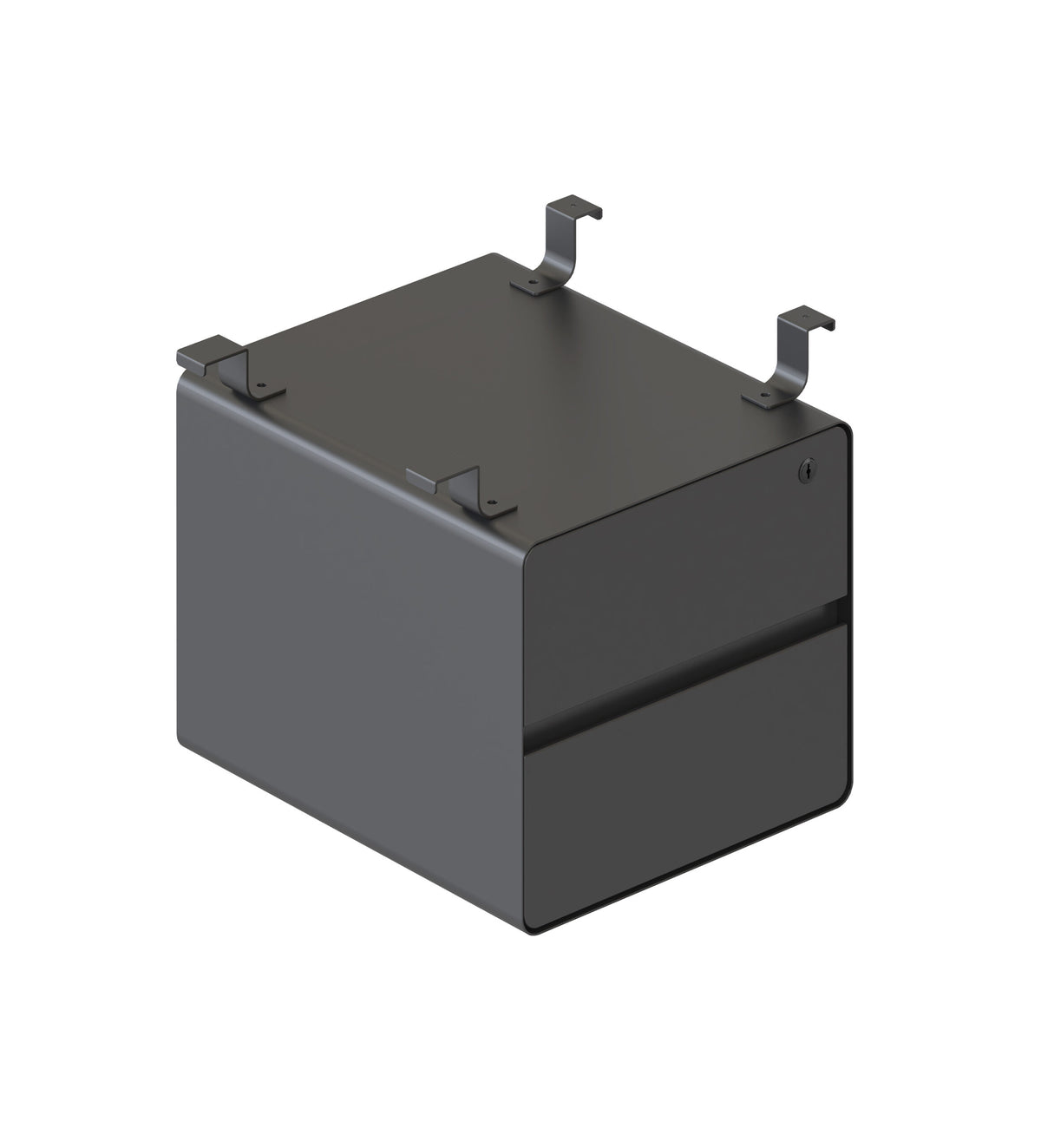 Deluxe Infinity 2 Drawer Hanging Pedestal Hire in black - angled view