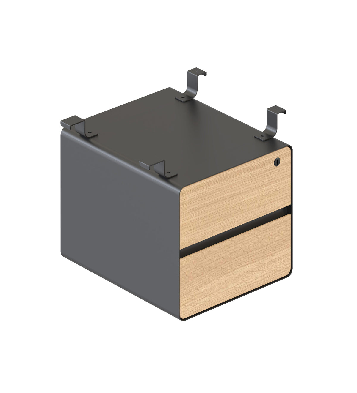 Deluxe Infinity 2 Drawer Hanging Pedestal Hire in black - angled view